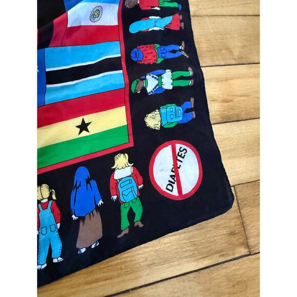 Silk World Flags Children NO Diabetes 100% Silk Colorful Square Scarf - Picture 6 of 9